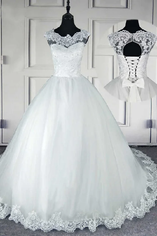 Clearance Sale Ball Gown Long Wedding Dresses Gorgeous White Tulle Lace Wedding Gown N1568