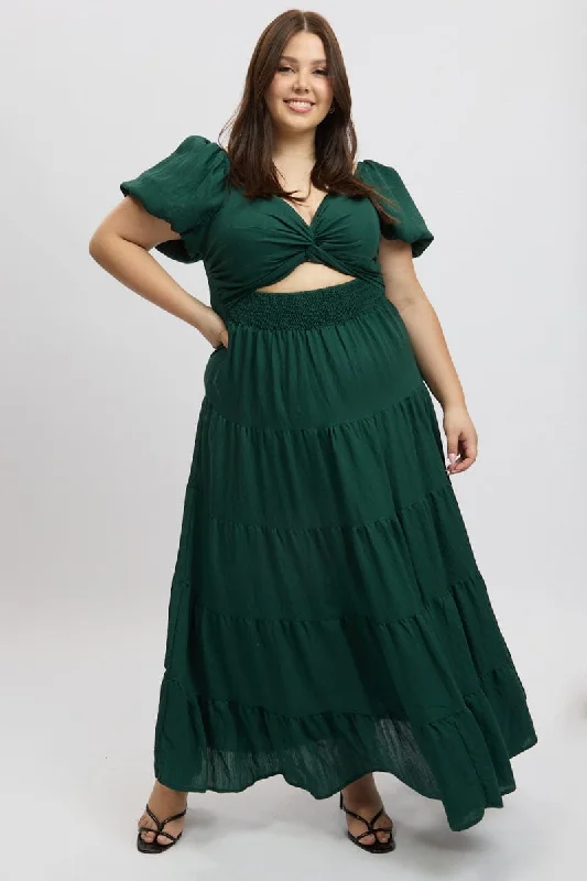 Limited Time Offer Green Maxi Dress Short Sleeve Twist Front