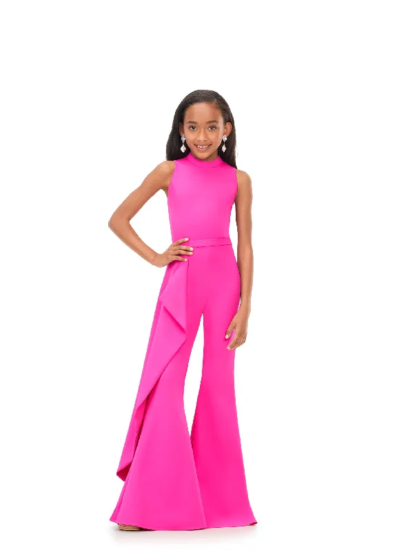 Laid-Back Elegance Ashley Lauren Kids 8158 Size 8 Fuchsia Girls Pageant Jumpsuit with Ruffle Side Scuba High Neckline