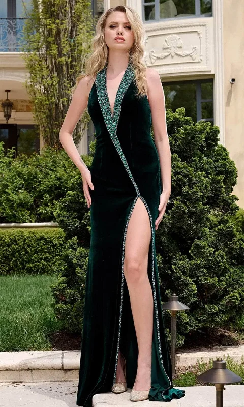 Stylish Savings Jovani 40119 - Plunging Halter Velvet Evening Gown