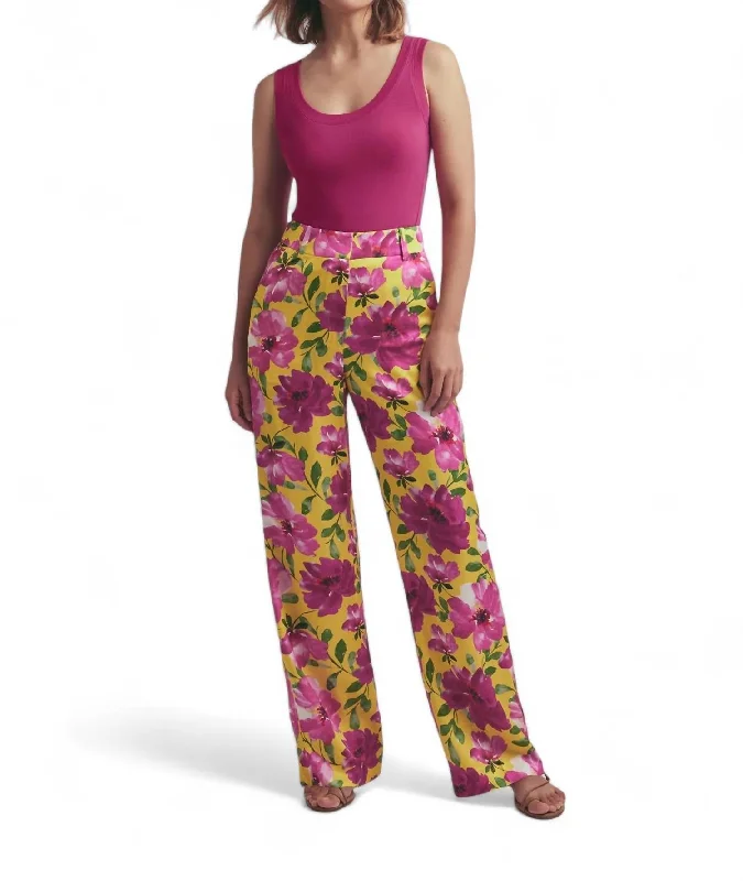 Trendy Women's Collection Fiona Floral Pant In Bold Camellia