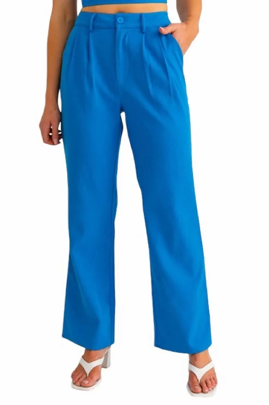 Huge Discounts This Week High Waisted Wide Leg Pleated Pants In Blue