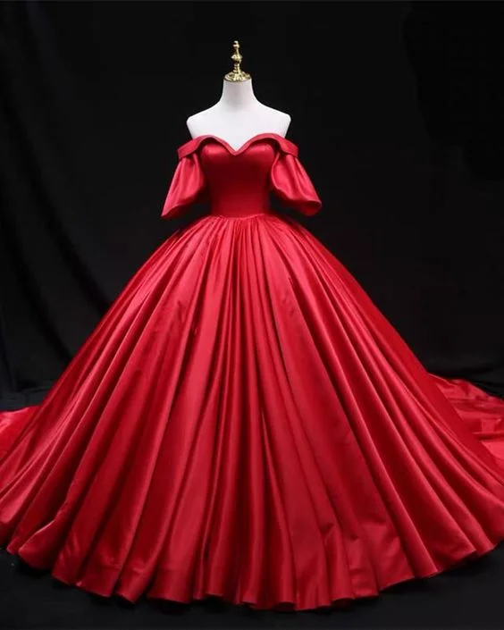 Unbeatable Deals Ball Gown Wedding Dresses Satin Ruffles Sleeves Prom Dresses     cg16046