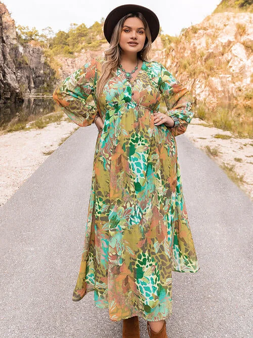 Clothing Online Plus Size Floral V-Neck Long Sleeve Dress