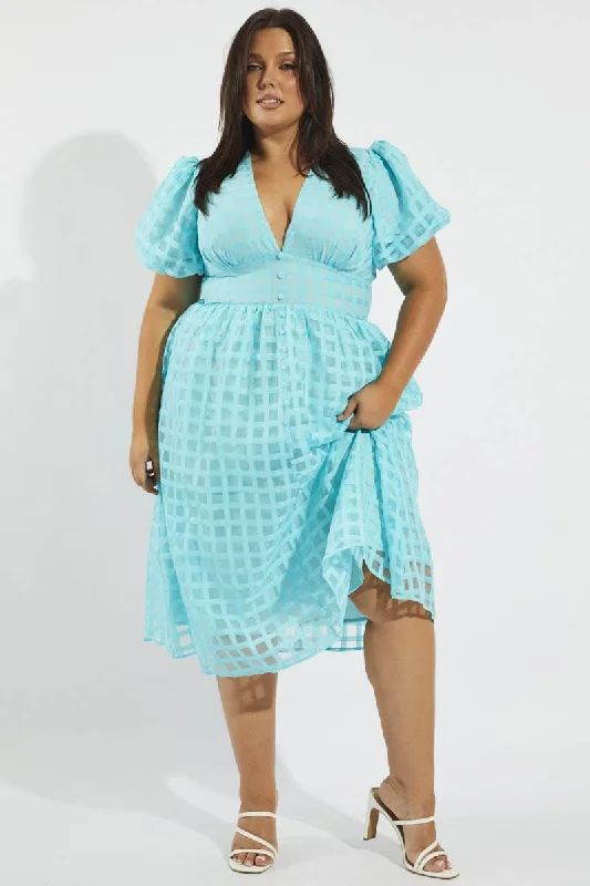 Stylish Savings Blue Grid Check Midi Dress