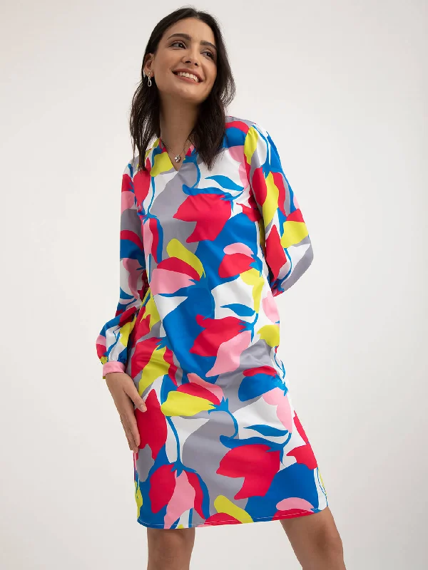 Women's Clothing Online Abstract Floral Print Dress - Multicolour