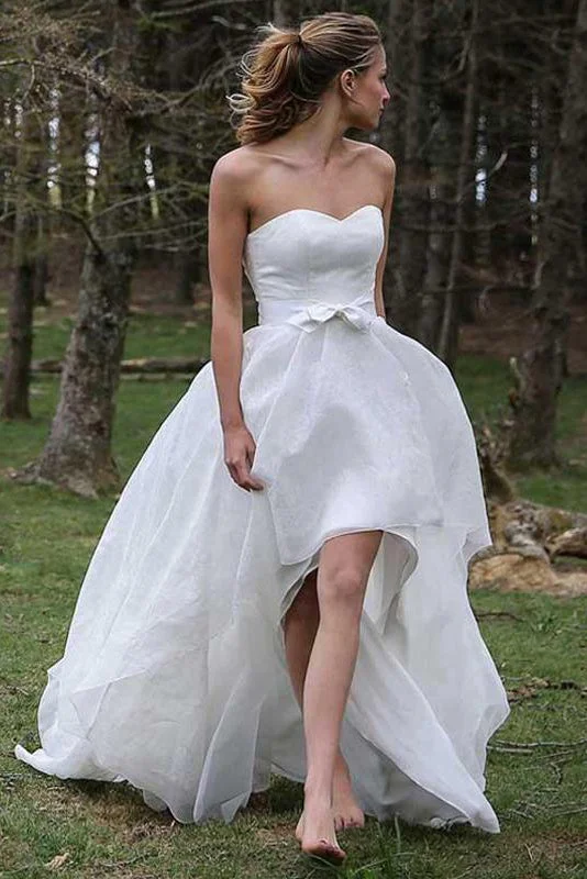 Pastel Styles High Low Sweetheart Beach Wedding Dresses Boho Wedding Dresses with Bow N1782