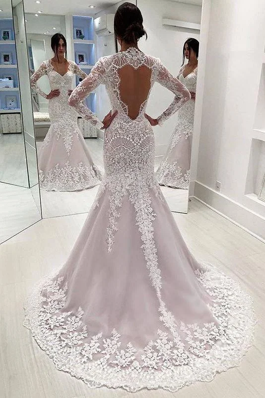 Comfort Meets Fashion Vintage Long Sleeves Open Back Mermaid Wedding Dresses