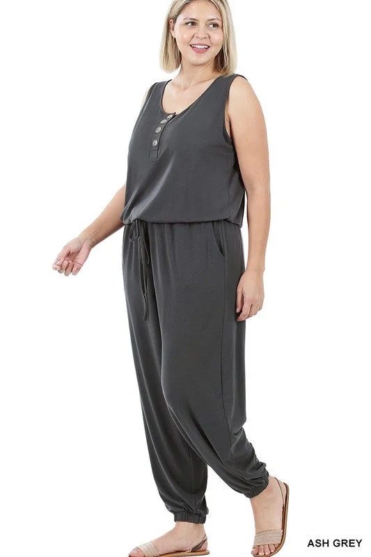 Chic Styles Hi Curvy Plus Size Women Sleeveless Jogger Jumpsuit