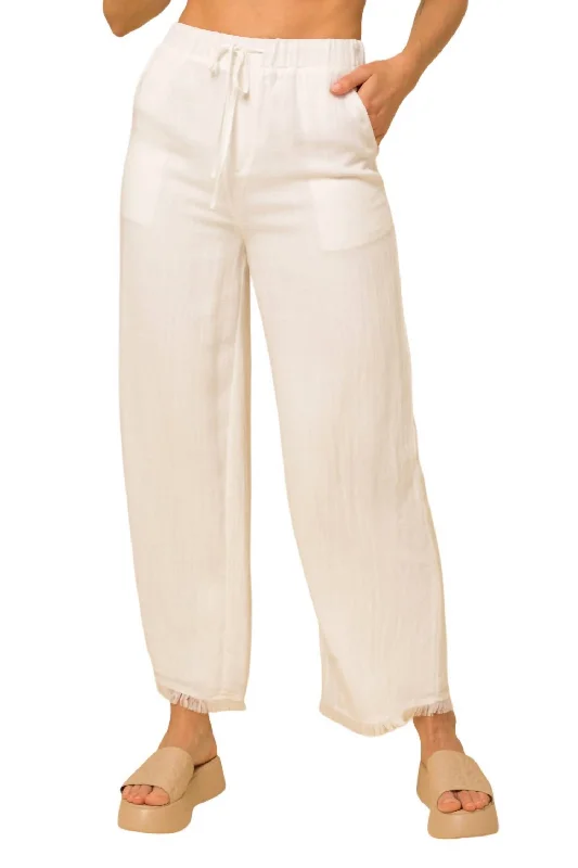 Comfort Meets Fashion Fringe Hem Wide Leg Pant In White