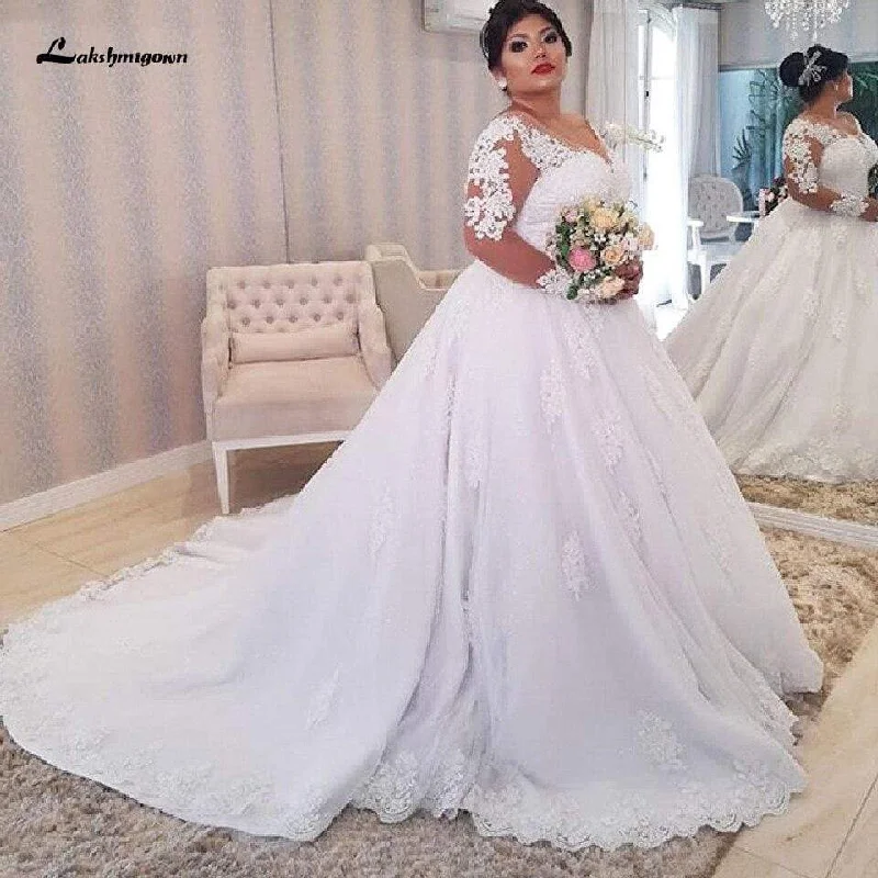 Best Boutiques Online Roycebridal Dubai Plus Size Wedding Dresses Vintage Lace Appliques Long Sleeves