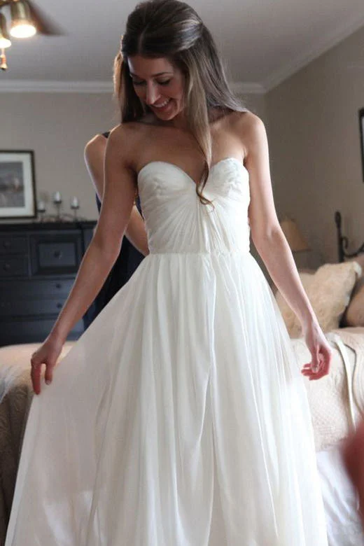 Limited Stock, Big Discounts Floor Length Sweetheart Chiffon Boho Wedding Dresses Long Beach Wedding Gown N2084