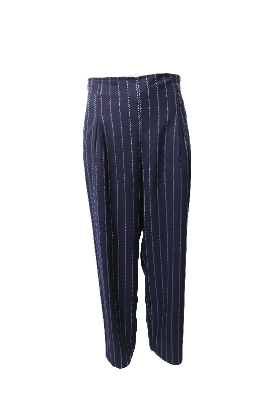 New Styles Just In Ganni Pinstripe Wide Leg Pants in Blue Polyester