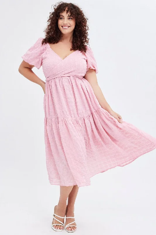 Unbeatable Prices Pink Midi Dress Textured Cross Front