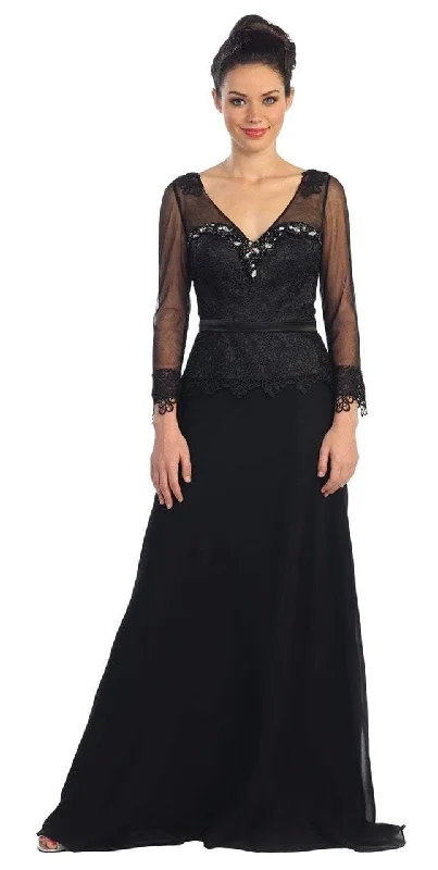 Affordable Online Boutiques Elizabeth K - GL1097 Quarter Sleeve Applique Chiffon Gown