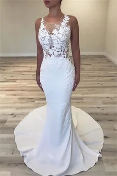 Everyday Basics Glamorous Mermaid Wedding Dresses Sleeveless Sheer Tulle Bridal Gowns Prom Dress   cg9695