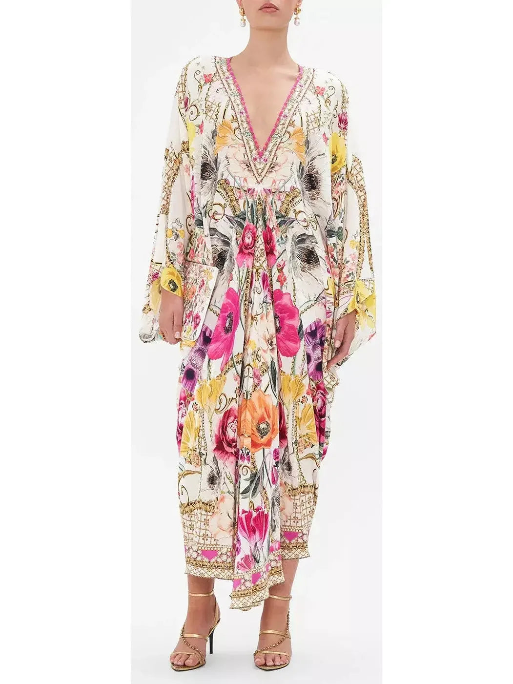 Comfort First Women's Wear Floral Print Multicolor Long Silk Kaftan