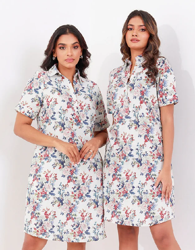 Affordable Online Boutique Floral Print Dress with Folded Sleeves