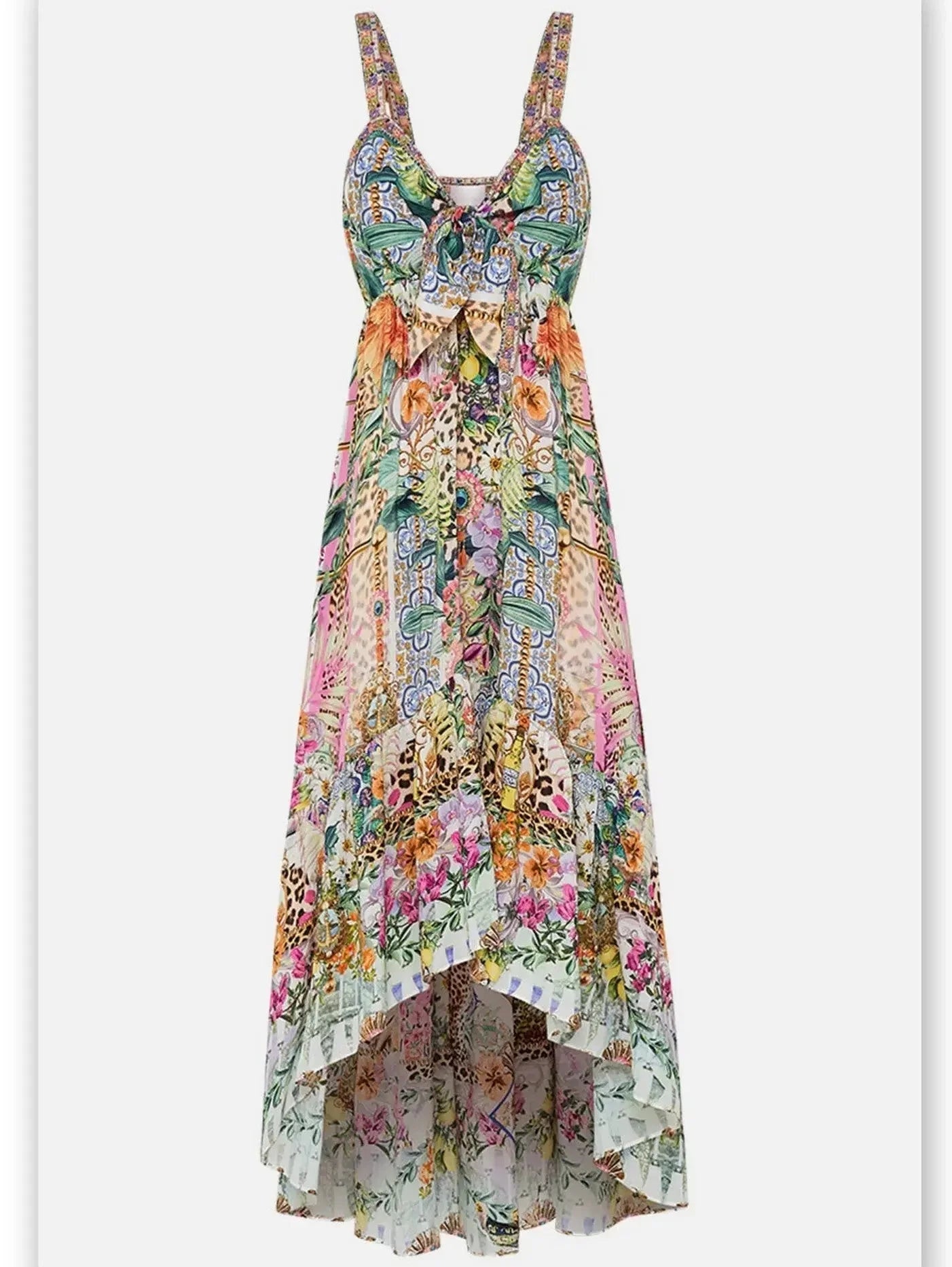 Casual Chic Floral Print Tie Front High Low Dress in Multicolor