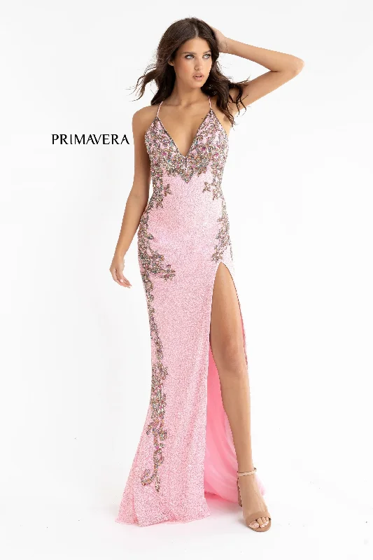 Fashion Forward Primavera Couture 3211 Size 2 Baby Pink Sequin Prom Dress Pageant Gown Evening Formal Wear Side Slit