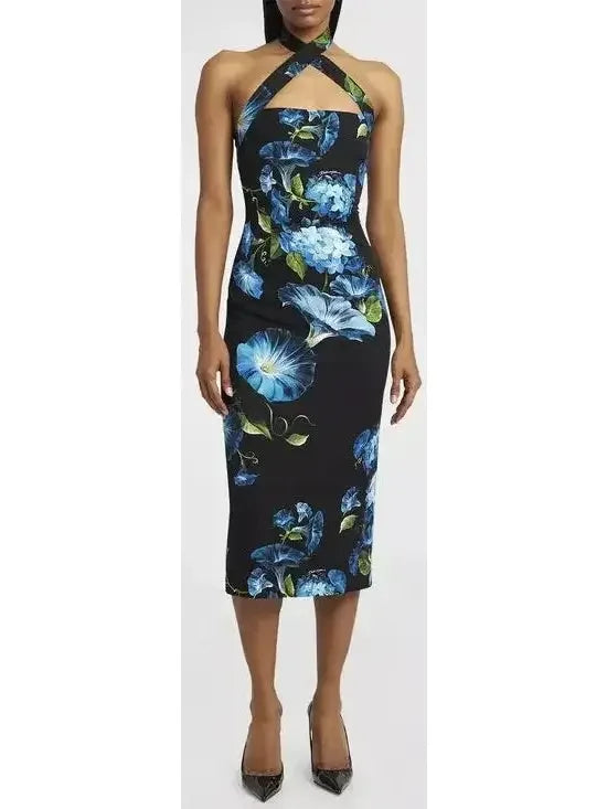 Versatile Outfits Floral Silk Crossover-Strap Charmeuse Dress