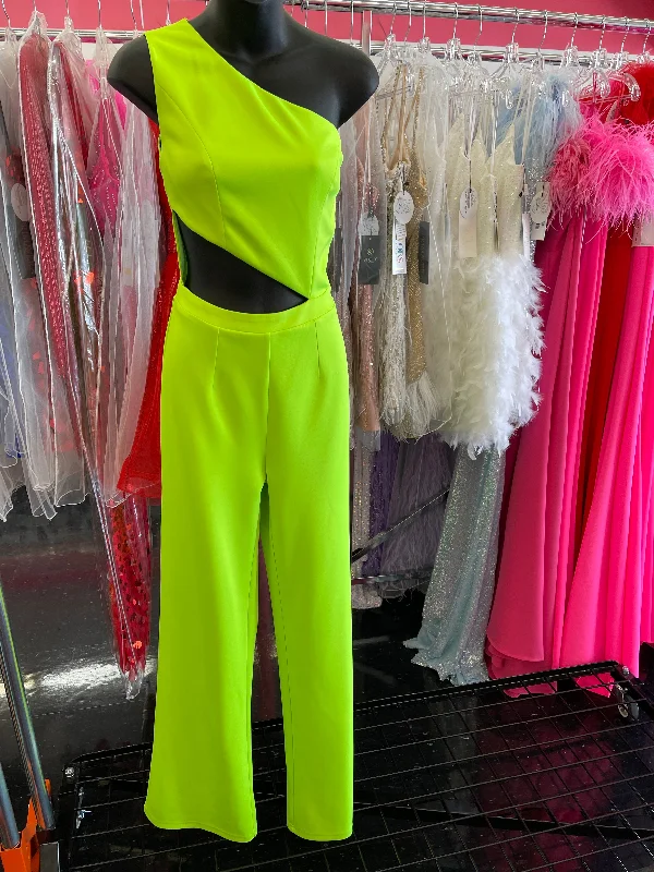 Flash Sale Online Marc Defang 8162 size 2 Lime Green Jumpsuit One Shoulder Cutout Side