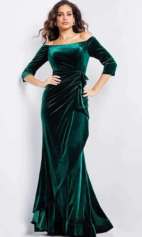 Summer Deals Jovani 36458 - Velvet Quarter Sleeve Evening Gown