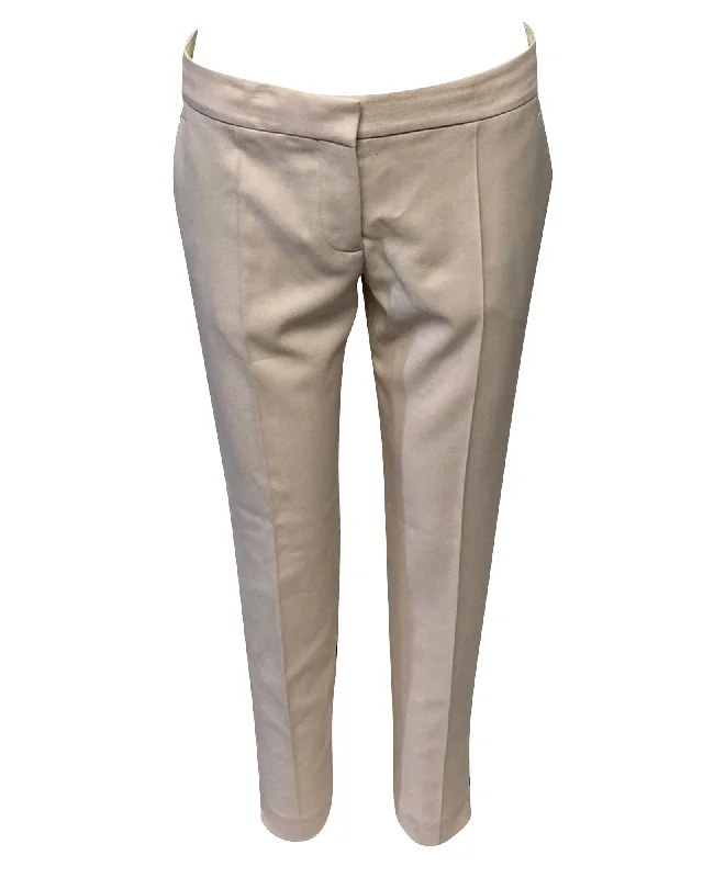 High End Designer Brands Discount Stella McCartney Slim Fit Trousers in Beige Cotton