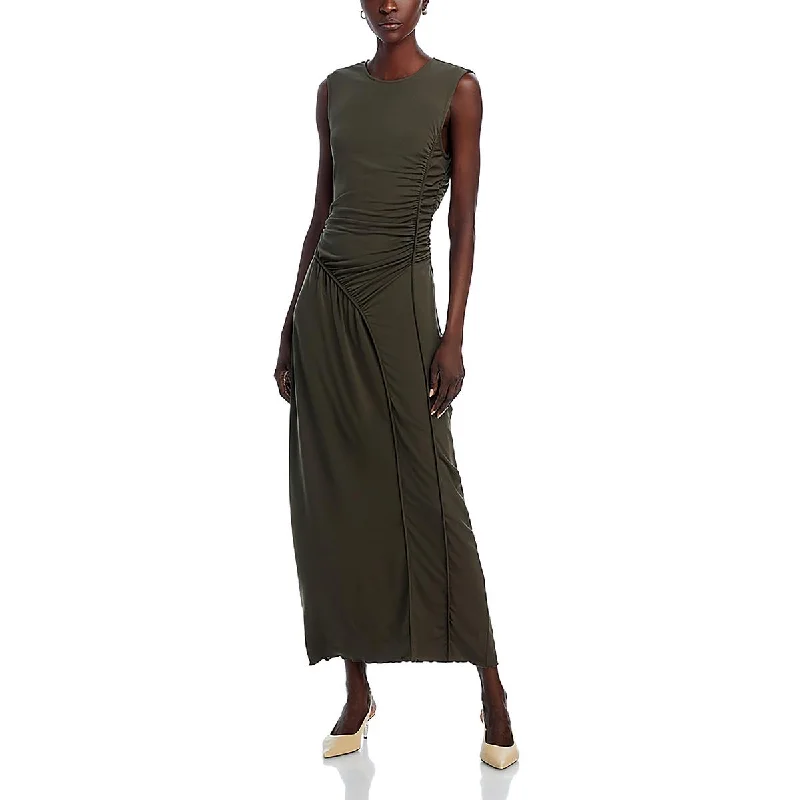 Women Apparel Kimberl Womens Ruched Sleeveless Maxi Dress