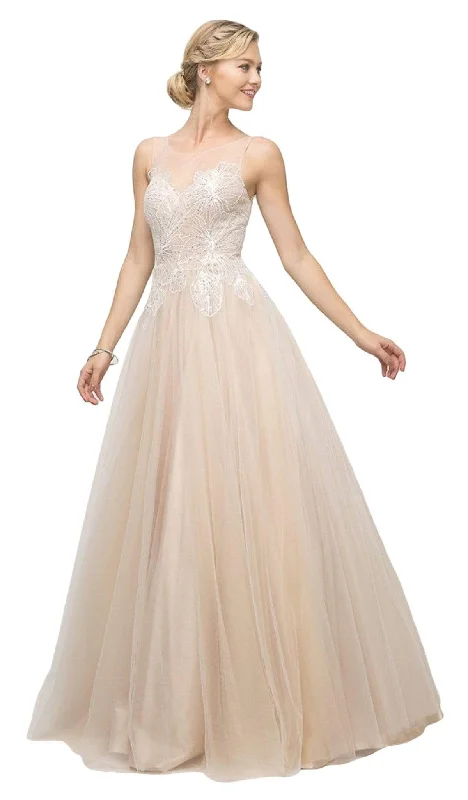 Style Streetwear Cinderella Divine - UE009 Illusion Neckline Lace Bodice Tulle Gown