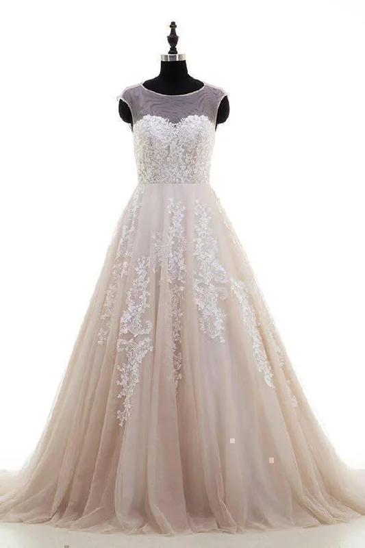 Women's Urban Fashion Puffy Lace Appliqued Tulle Long Beach Wedding Dresses Open Back Bridal Dresses N1635