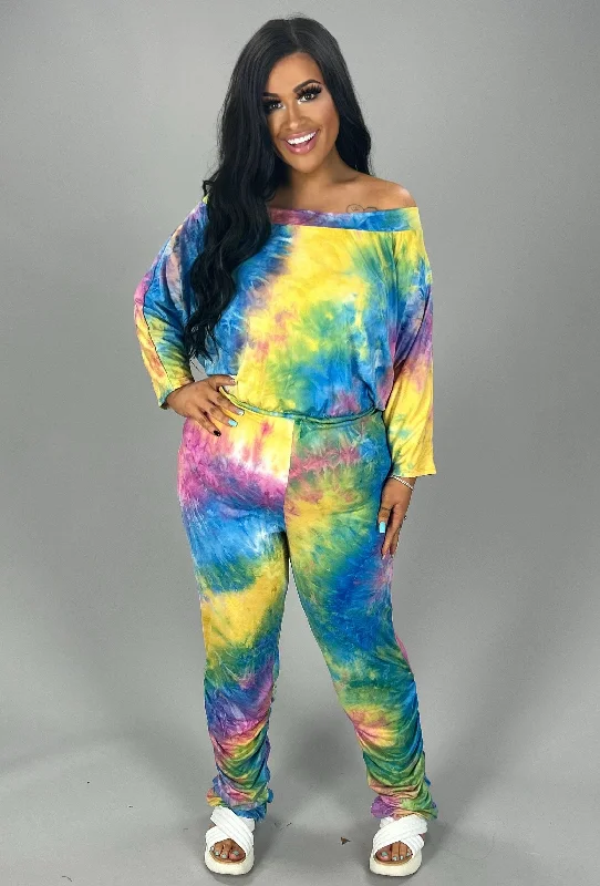 Effortless Style, Endless Impact LD-D {Dye To Try} Blue Tie Dye Off Shoulder Jumpsuit PLUS SIZE 1X 2X 3X