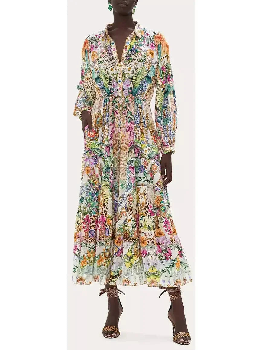 Season Appropriate Women's Collection Floral Print Multicolor Silk Shirt Dress