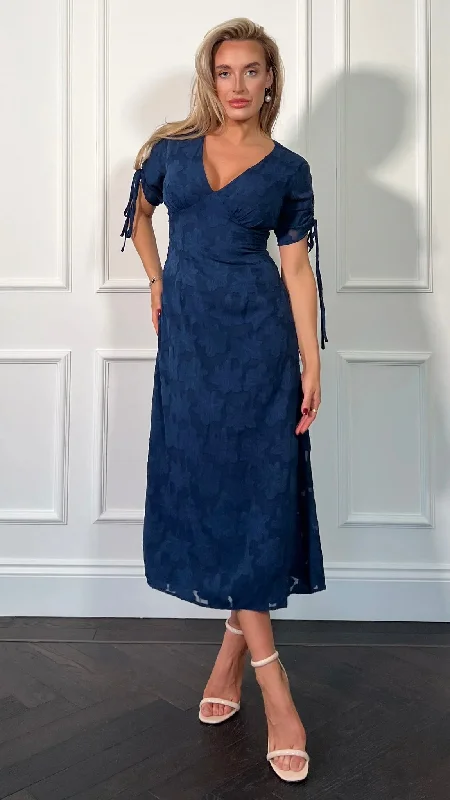 Clearance Sale, All Cheap Emiliana Burnout Blue Tie Sleeve Midi Dress