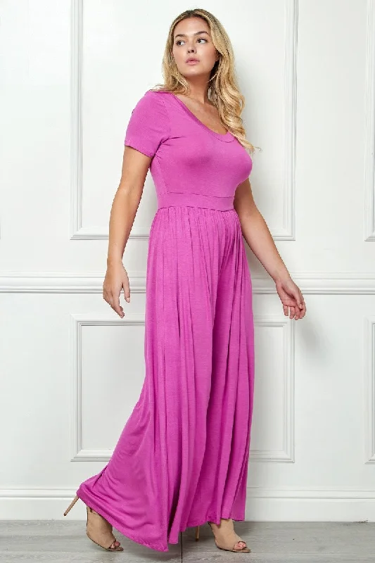 Trendsetting Threads LD-Q {Royal Status} Purple High Waist  Wide Flair Jumpsuit PLUS SIZE 1X 2X 3X