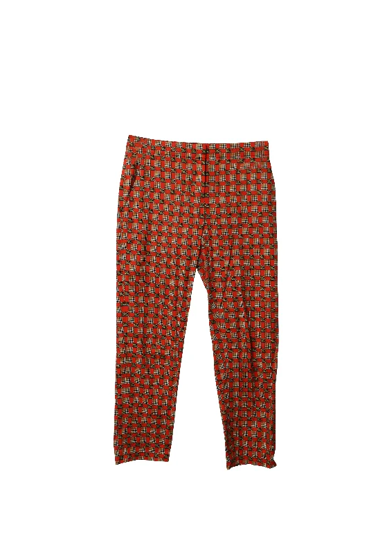 Travel Essentials Burberry Equestrian Check Print Stretch Cigarette Trousers in Multicolor Cotton