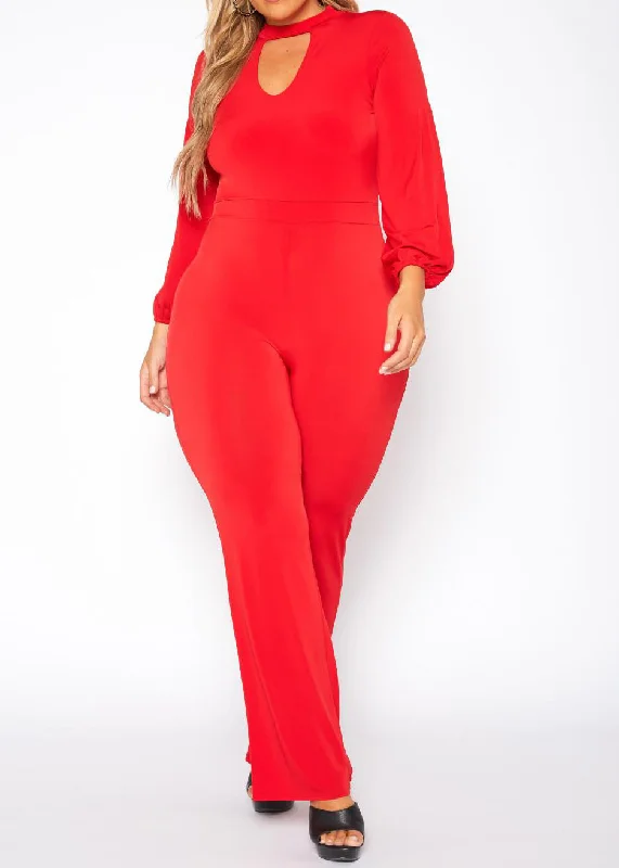 Fashion Forward Outfits Hi Curvy Plus Size Women Keyhole Front Flare Leg Jumpsuit