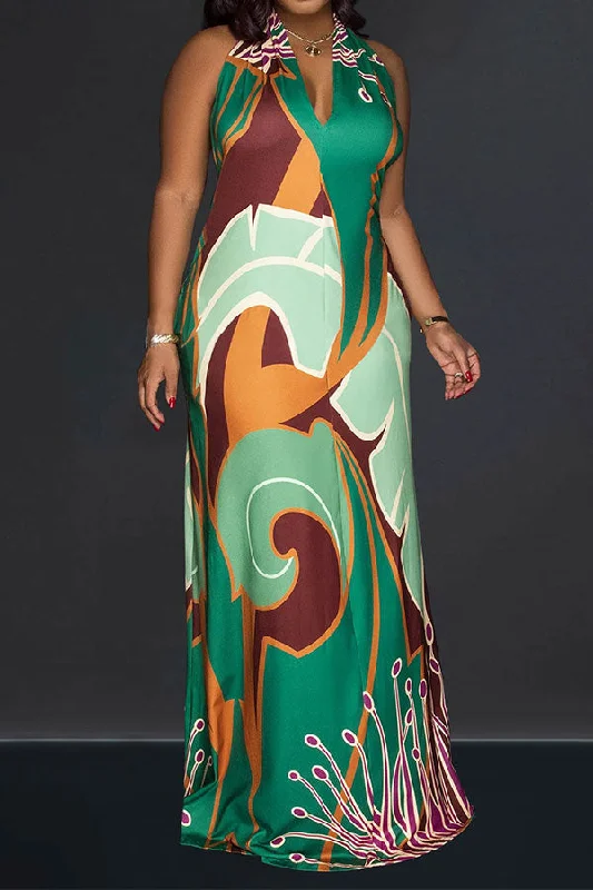 Women Wear Boutique Floral Print Tropical Backless Maxi Dress