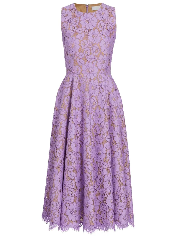 Absurdly Cheap Sale A-Line Sleeveless Floral Lace Midi Dress in Purple