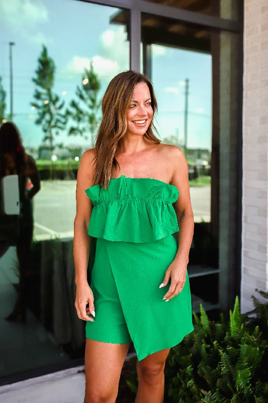 Special Offer Ruffled Tube Romper - Green