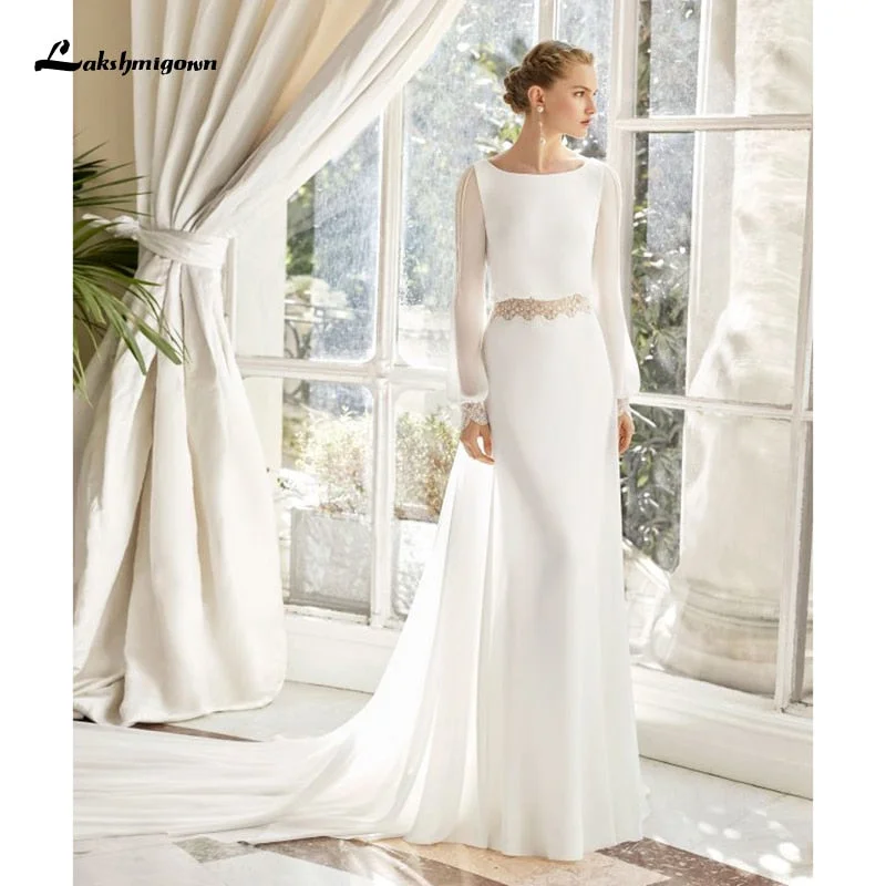 Versatile Wardrobe Essentials Roycebridal Chiffon Beach Wedding Dress 2021 Lace Boho Bride Dress Long Sleeves Backless Wedding Gown Custom Made Vestidos de novia