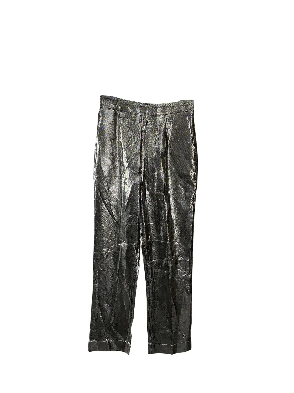 Fast Fashion Favorites Isa Arfen Slim Fit Pants in Silver Lamé