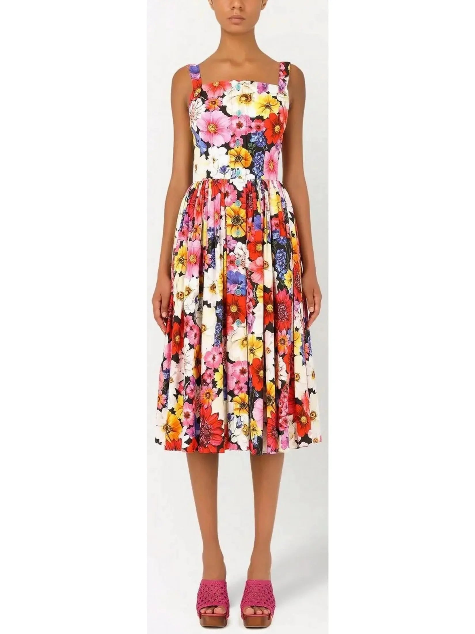 Sophisticated Outfits Floral-Print Multicolored Midi Dress