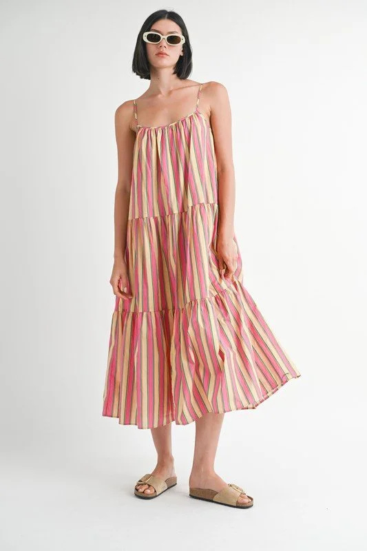 Trend Forward Threads For Her Striped Tiered Maxi Dress