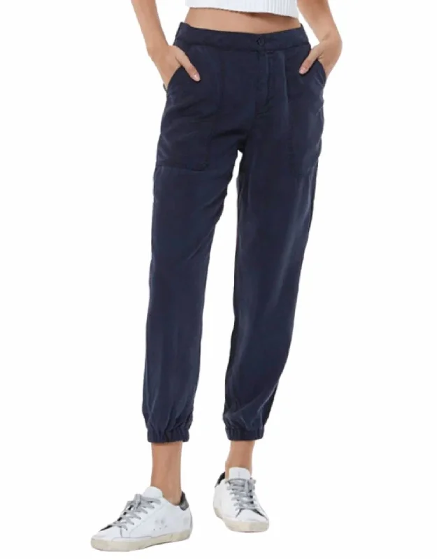 Trendy Urban Attire Trooper Linen Jogger In Navy