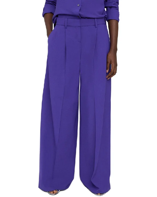 Holiday Glam Theory Pleated Low-Rise Wool-Blend Pant