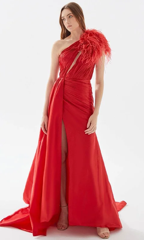 Premium Fashion Tarik Ediz 52125 - Ruched Asymmetric Prom Gown