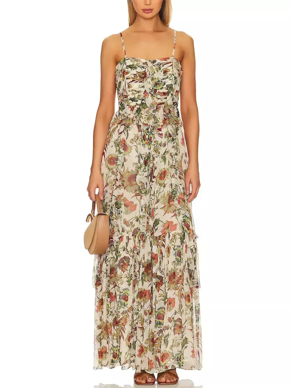 Signature Style Essentials Floral Printed Multicolor Silk Maxi Dress