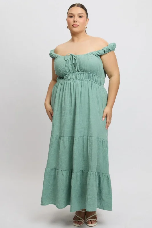 Seasonal Picks Green Midi Dress Short Sleeve Ruched