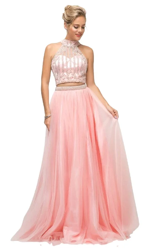 Trend Forward Threads Cinderella Divine - 8994 Beaded Illusion High Halter A-Line Gown